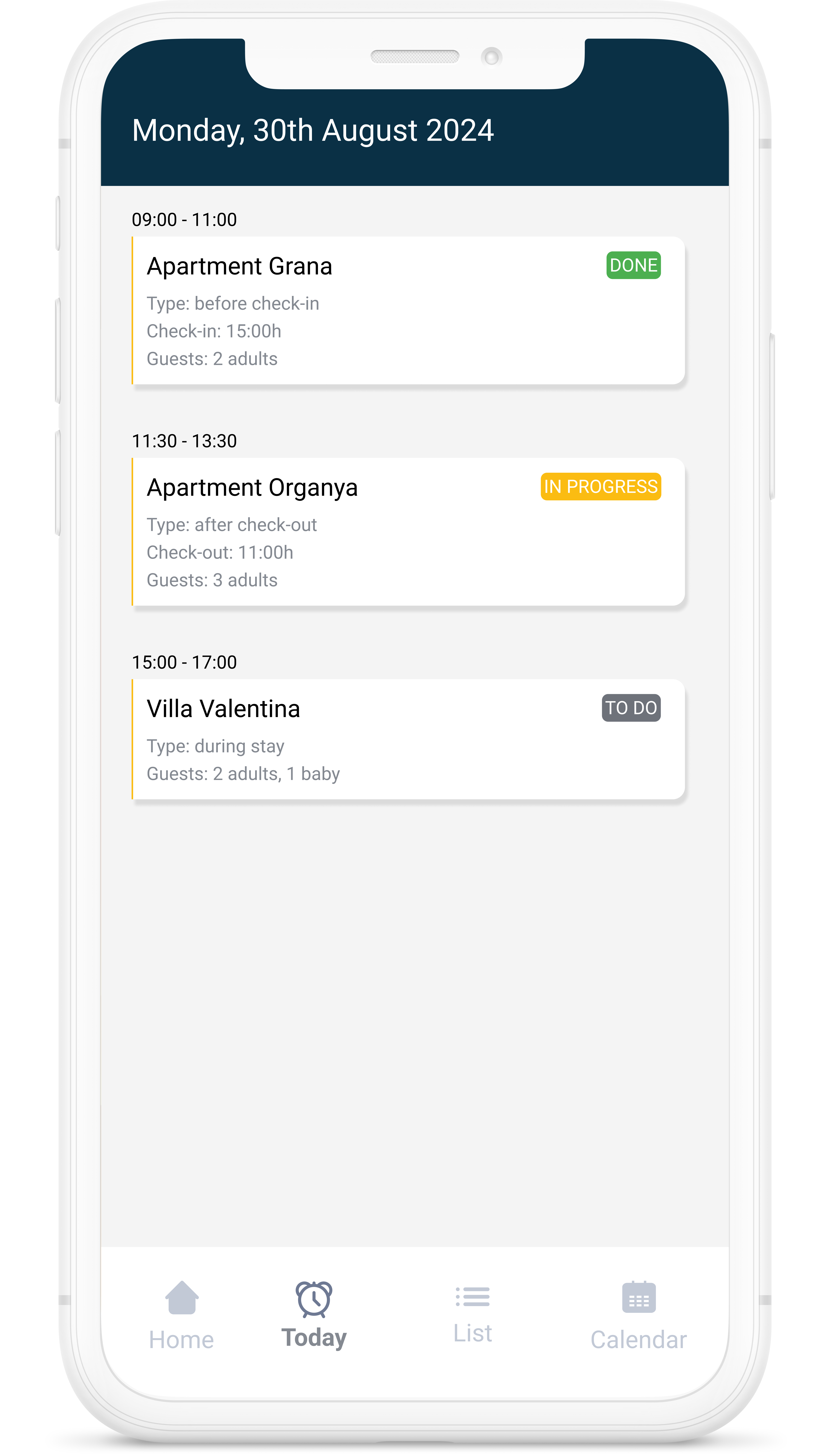 Dispositivo móvil donde se muestra el plan semanal de todas las limpiezas asignadas en la app de Icnea